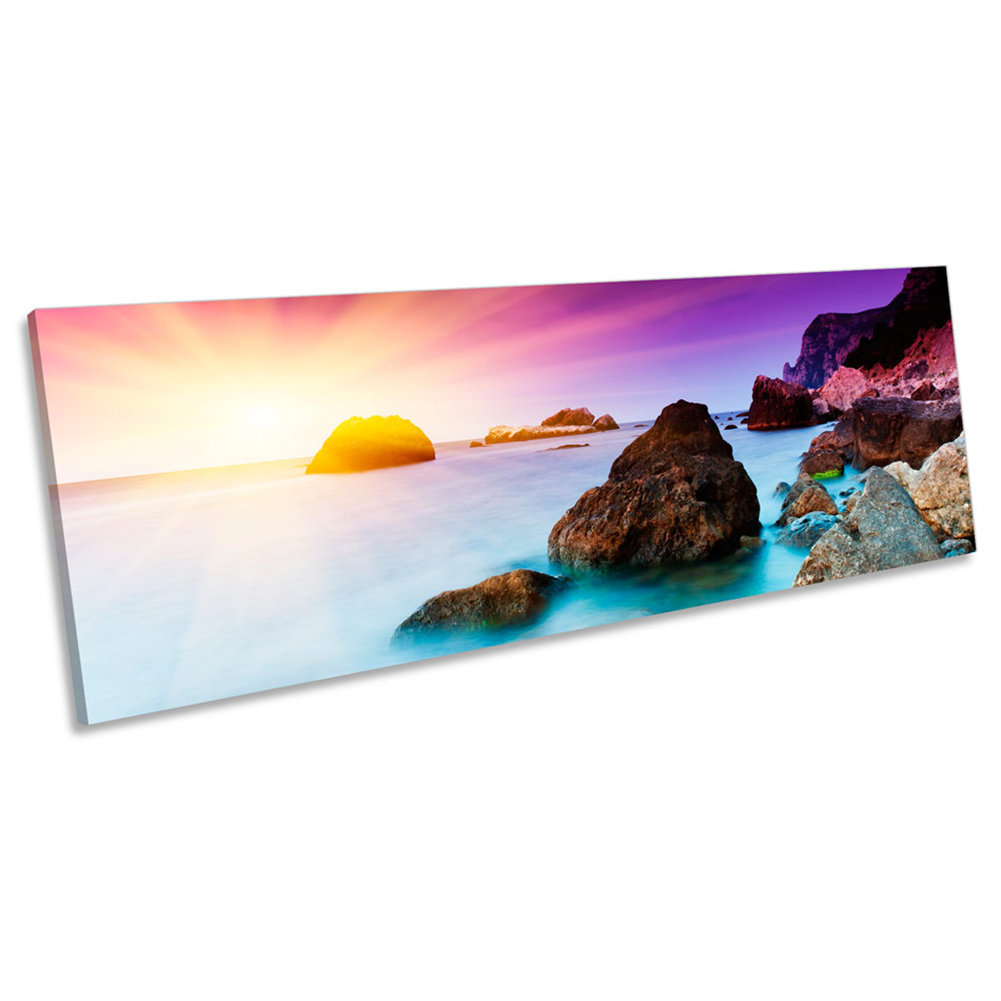 Sunset Seascape Beach Scene - Wrapped Canvas Panoramic Art Prints