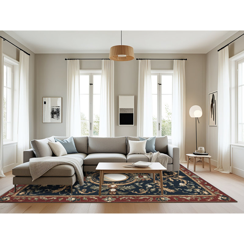 Machine Washable French Black Area Rug, Rectangle 8' x 12'