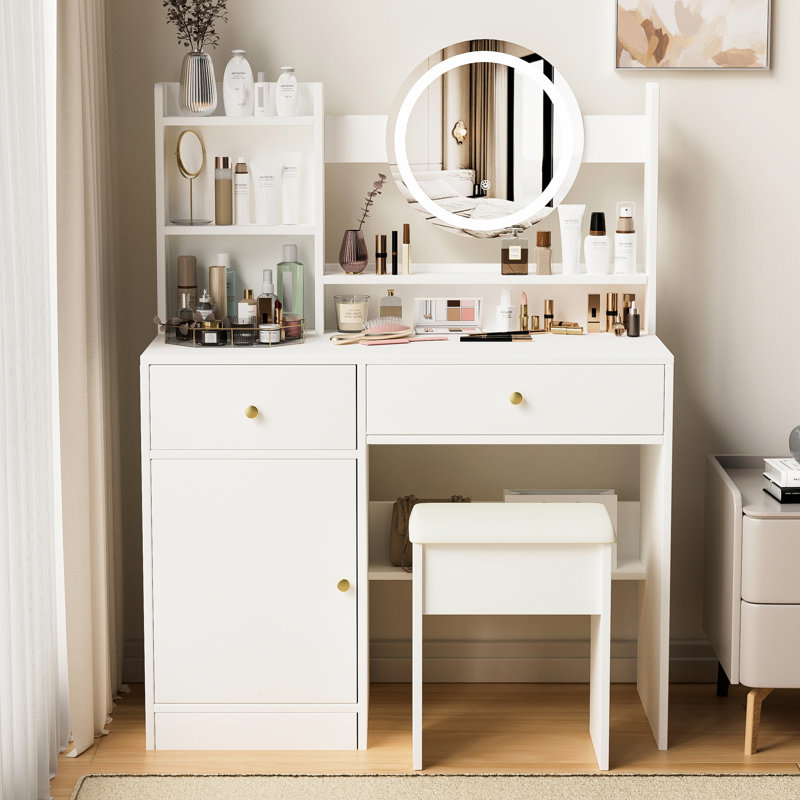 Meuble-lavabo blanc avec miroir et lumières
