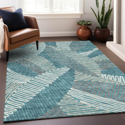 Premium Machine Washable Prisco Teal Rug