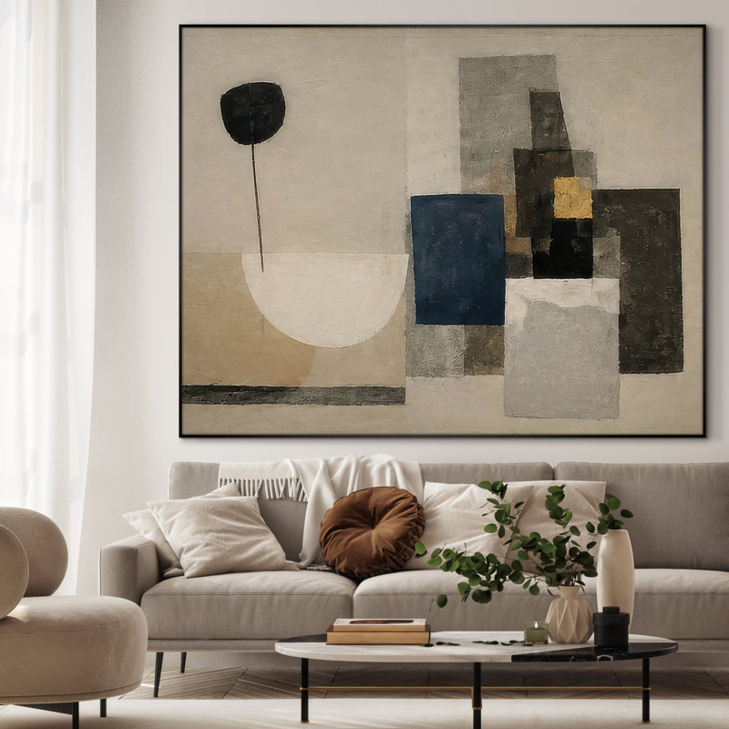 Très grande reproduction d'art sur toile - Grande lune en bronze avec horizon foncé pour le salon ou la chambre à coucher - «Assemblage requis du cadre (cadre non fini)»