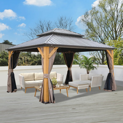 Solid Wood Post Patio Gazebo with Metal Frame