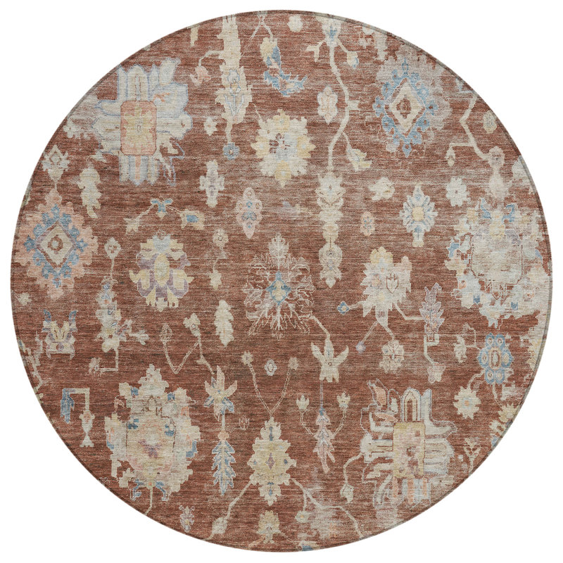 Machine Washable Indoor/Outdoor Francky ACN2355 Traditional Rug, Round 8'