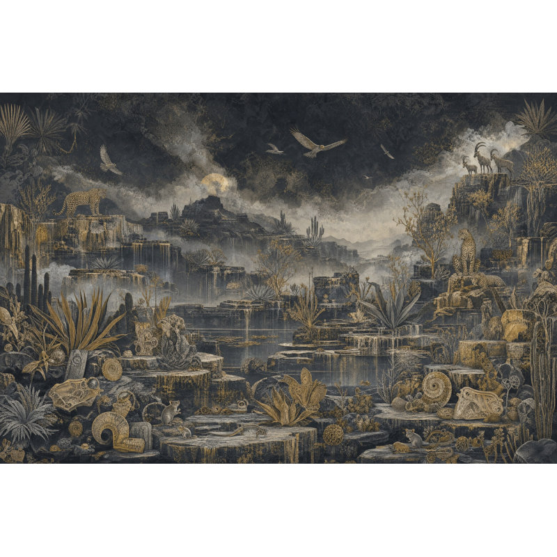 Papier peint paysage de nuit avec illustration gravée des falaises du Canyon, Non-Woven Nonpasted, 120"x96"