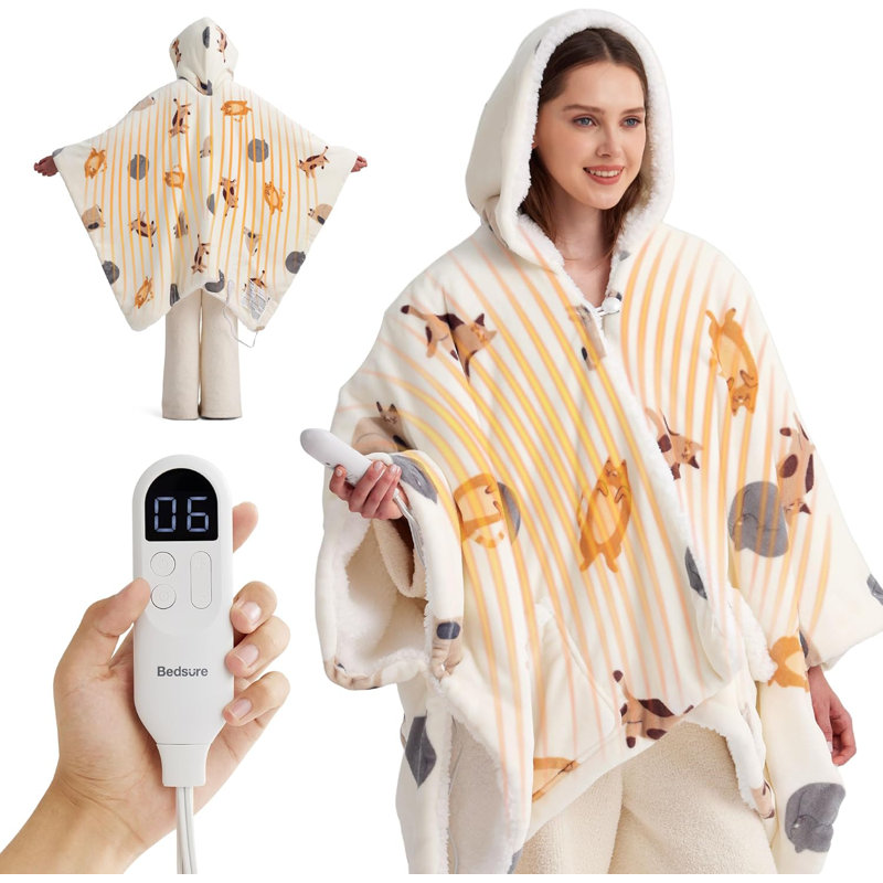 Cozy Winter Collection -Wearable Heated Poncho - Electric Shawl Blanket, Ivory