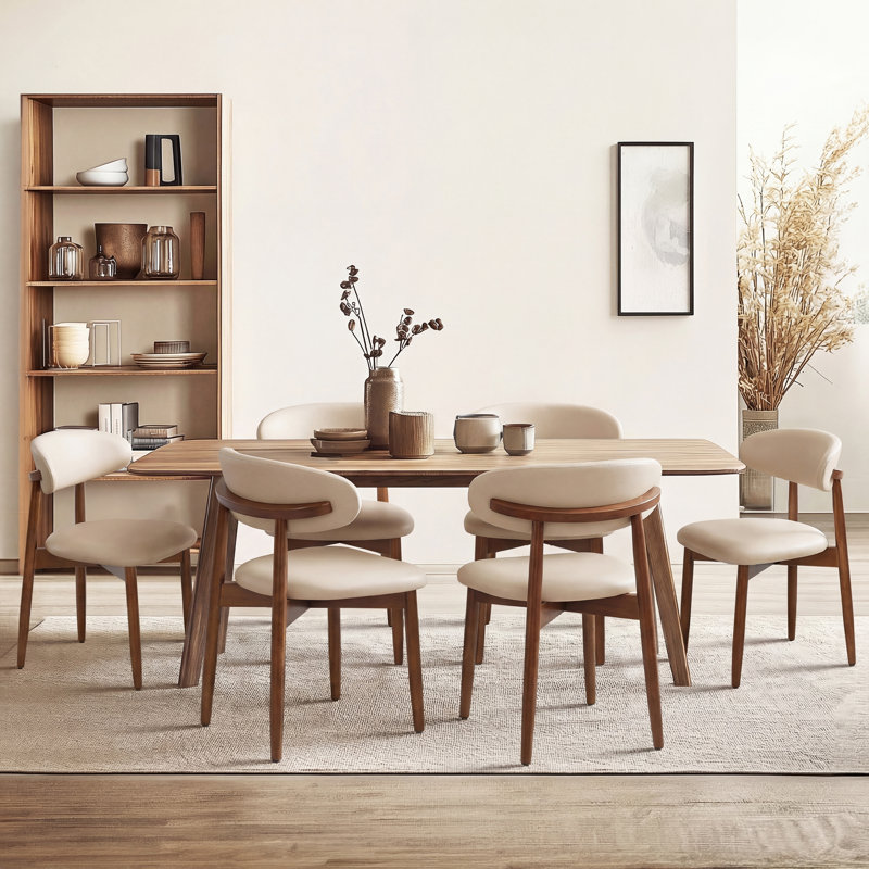 Chaise d'appoint rembourrée en bois massif, Beige