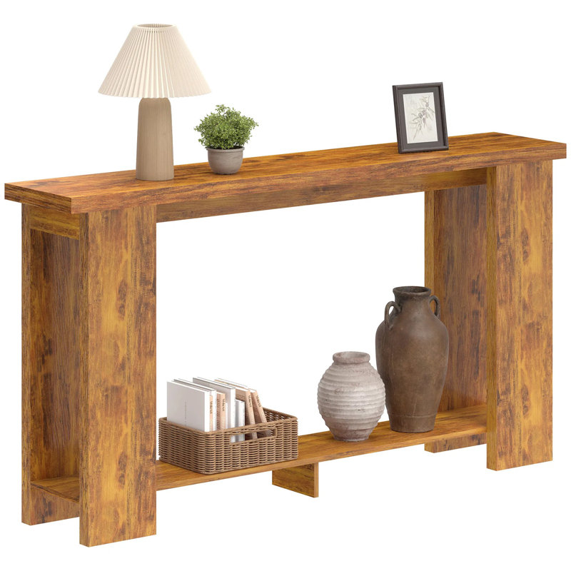 Farmhouse Entryway Table, Rustic Slim Console Sofa Table , Melamine Easy Clean Surface Multi-layer Storage Stable Structure Versatile Accent Furniture For Home Living Space