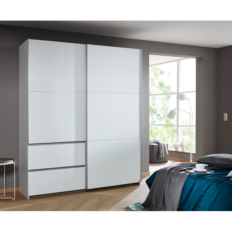 Sevilla Sliding Door Wardrobe, White/Grey, 210cm H x 175cm W x 59cm D
