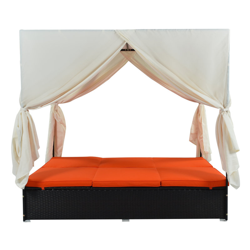 U_STYLE Méridienne d'extérieur double avec rideaux, ensemble de patio en rotin orange
