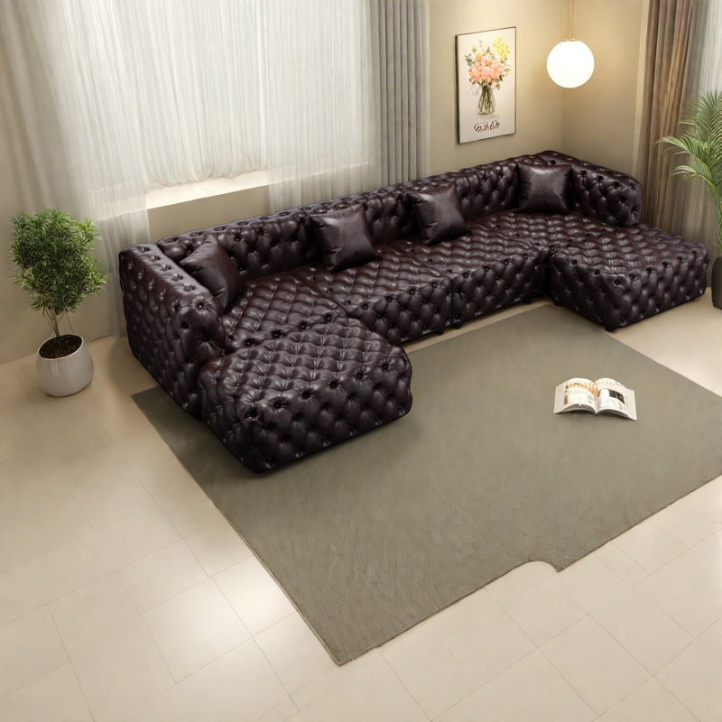 Canapé modulaire à compression en faux cuir 134,4 pouces