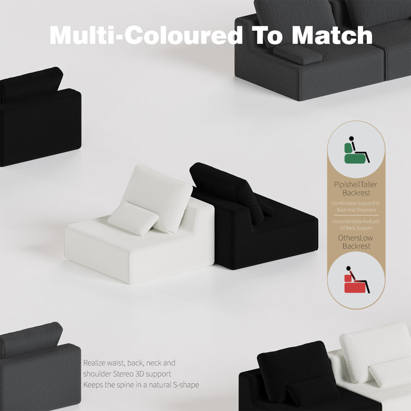One-seat sofa,Luxury Boucle Floor Couch,Convertible Compressed Couch,Spacious Foam-Filled Sofa for Living Room, Free Combination(Only 1 seat)