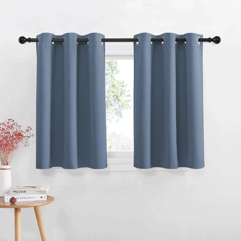 NICETOWN Blackout Small Window Valances, Rustic Farmhouse Curtains Grommet Top Thermal Insulated Window Drapes for Kitchen/Bathroom/Basement, 2 Panels.