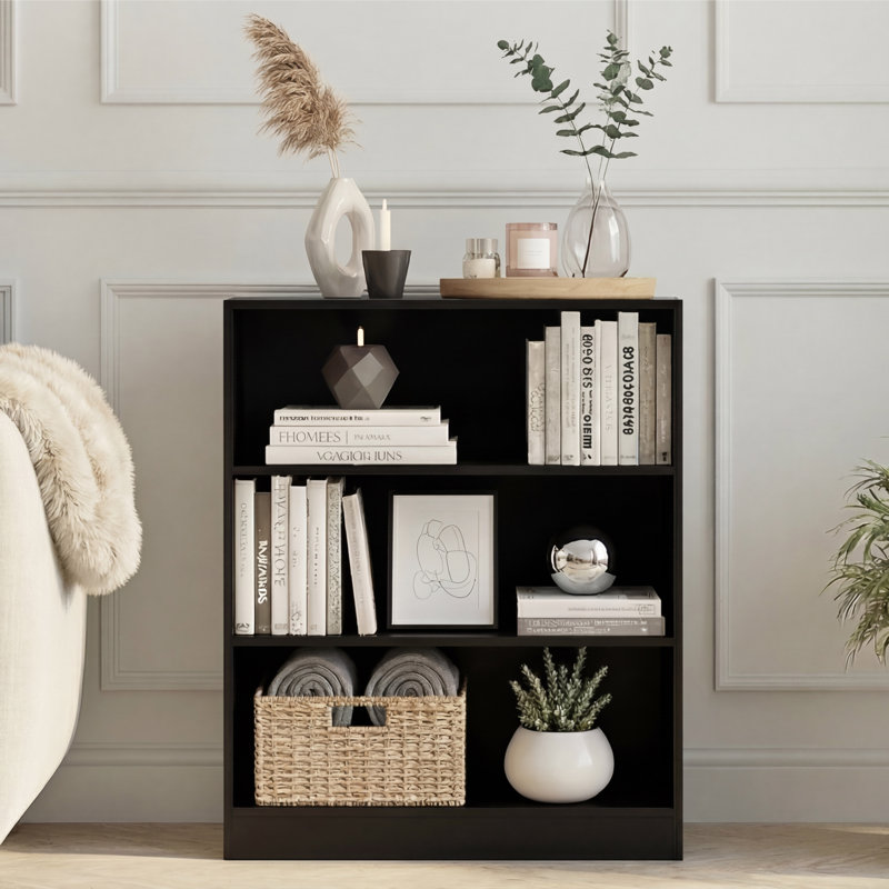 142cm H x 60cm W Standard Bookcase, Black, (3 Shelves) 75cm H x 60cm W x 24cm D