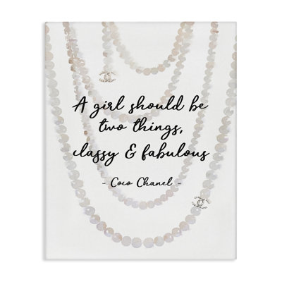 Classy and Fabulous Fashion Quote with Pearls Stretched Canvas Wall Art by Amanda Greenwood