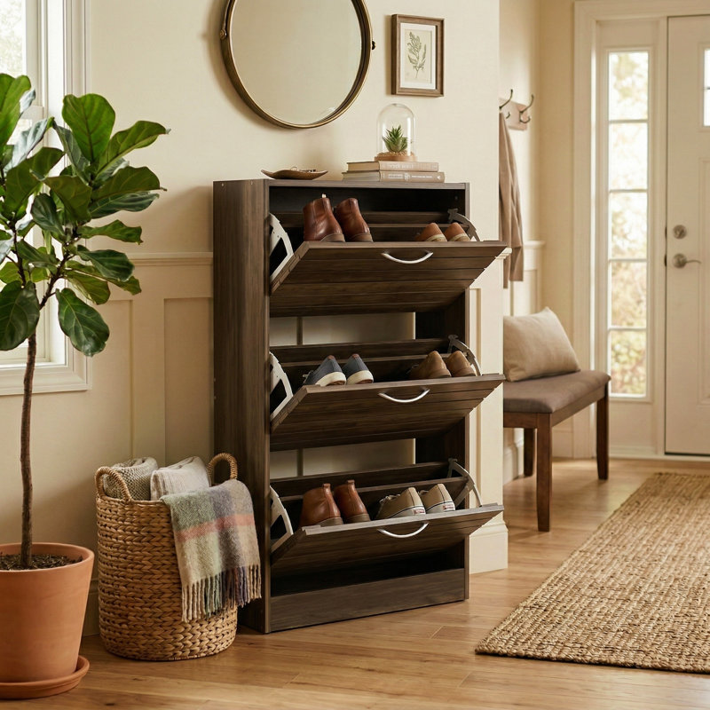 Armoire de rangement pour 10 à 10 paires de chaussures, Brun foncé