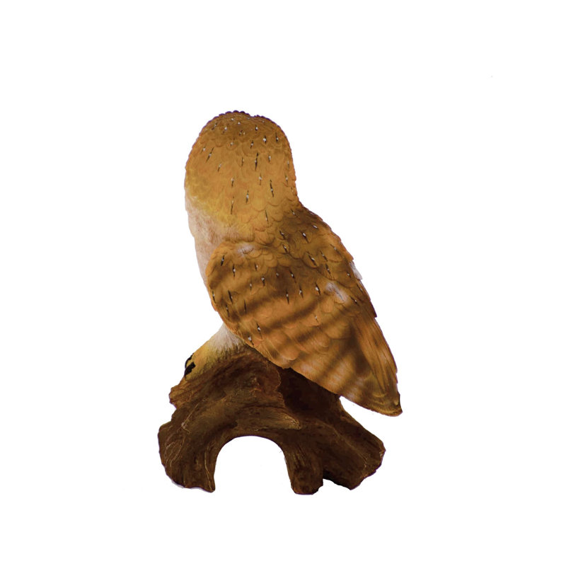 Lifelike Polyresin Barn Owl on Stump Statue