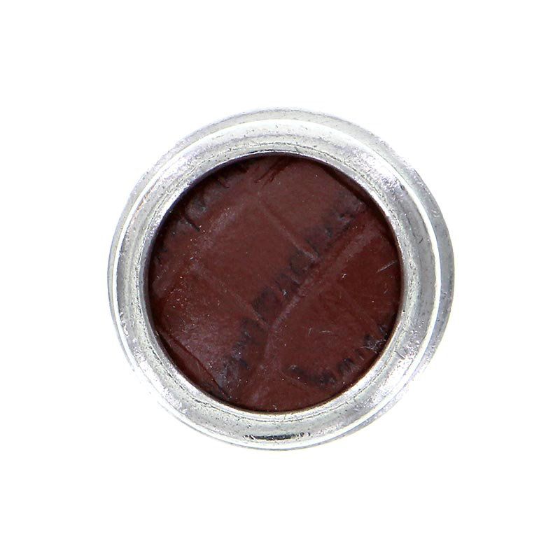 Equestre Round Knob, Polished Nickel, Large, Brown Stone