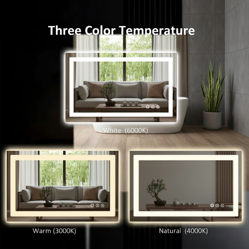 LED Bathroom Vanity Mirror with Anti-Fog, Dimmable Front and Backlit Lights, Tempered Glass, 48" x 36"