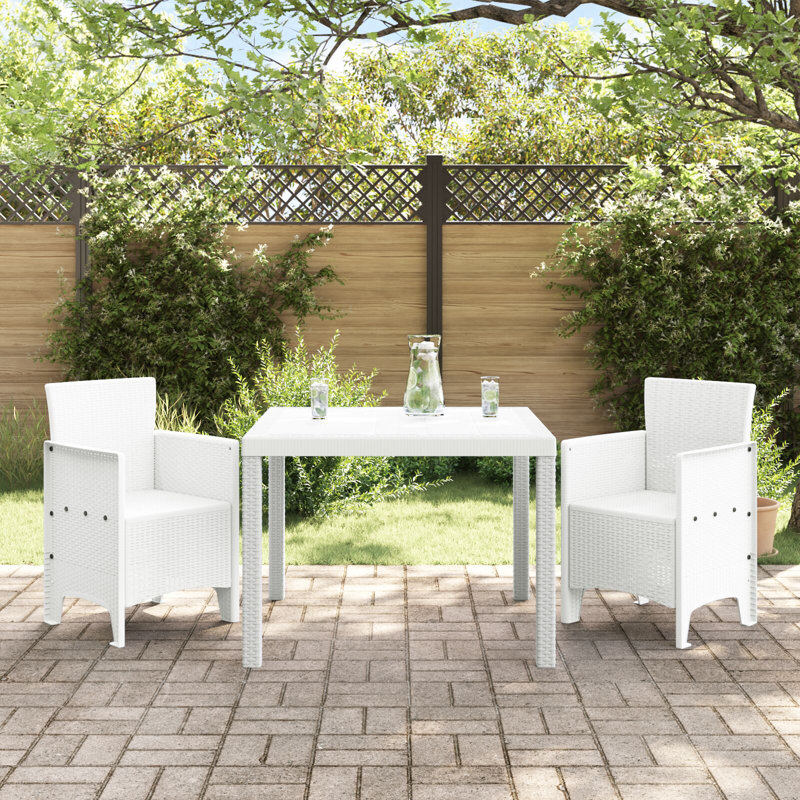 Garden Dining Set 3-Piece Set Resin Sturdy Rectangular, White