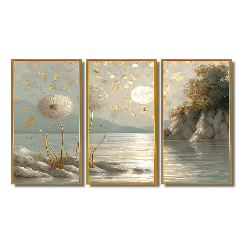 Ensemble d'art mural Hamill - Lake, Cadre flottant doré, H 40 po x l 60 po x P 1 po
