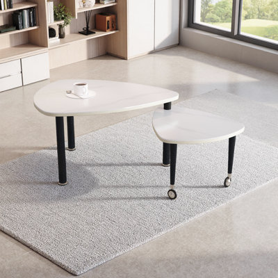 Table basse élégante en pierre frittée rotative à 360 ° avec conception emboîtable intelligente