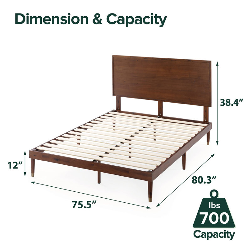 Structure de lit plateforme en bois avec tête de lit en bois réglable, Très grand lit