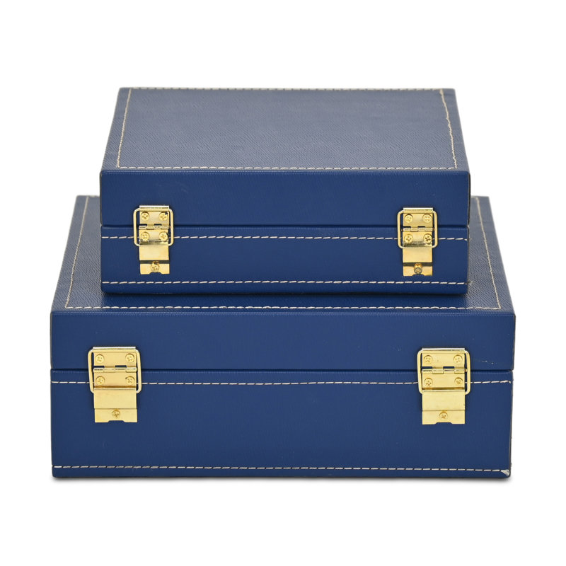 Ensemble de 2 boîtes avec accents cousus et poignées dorées Lithos, Blanc