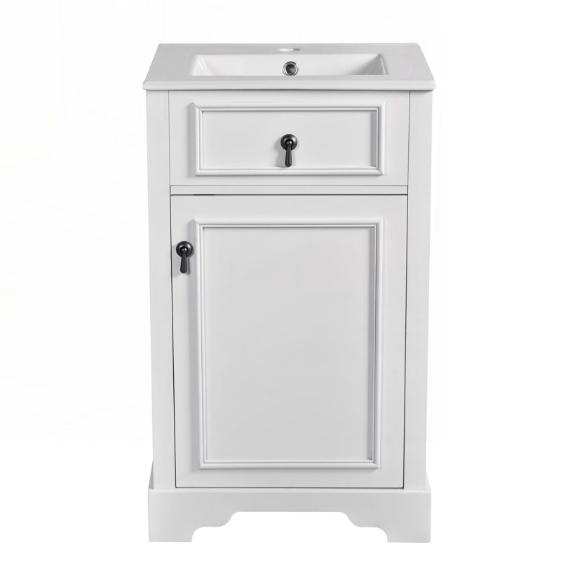 Meuble-lavabo de rangement avec lavabo en céramique, Blanc