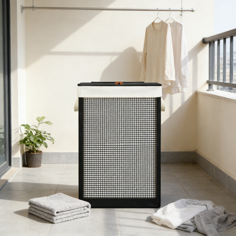 Grand panier à linge avec couvercle, capacité de 90 L avec sac doublure en toile lavable amovible, panier à linge respirant pour la chambre à coucher, la salle de bain, la salle de lavage, le dortoir et le rangement