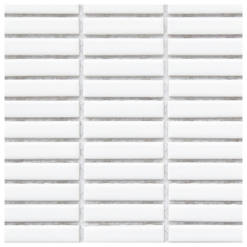 Carreau de mosaïque en céramique 2 po x 0,4 po pour mur et plancher, Blanc mat