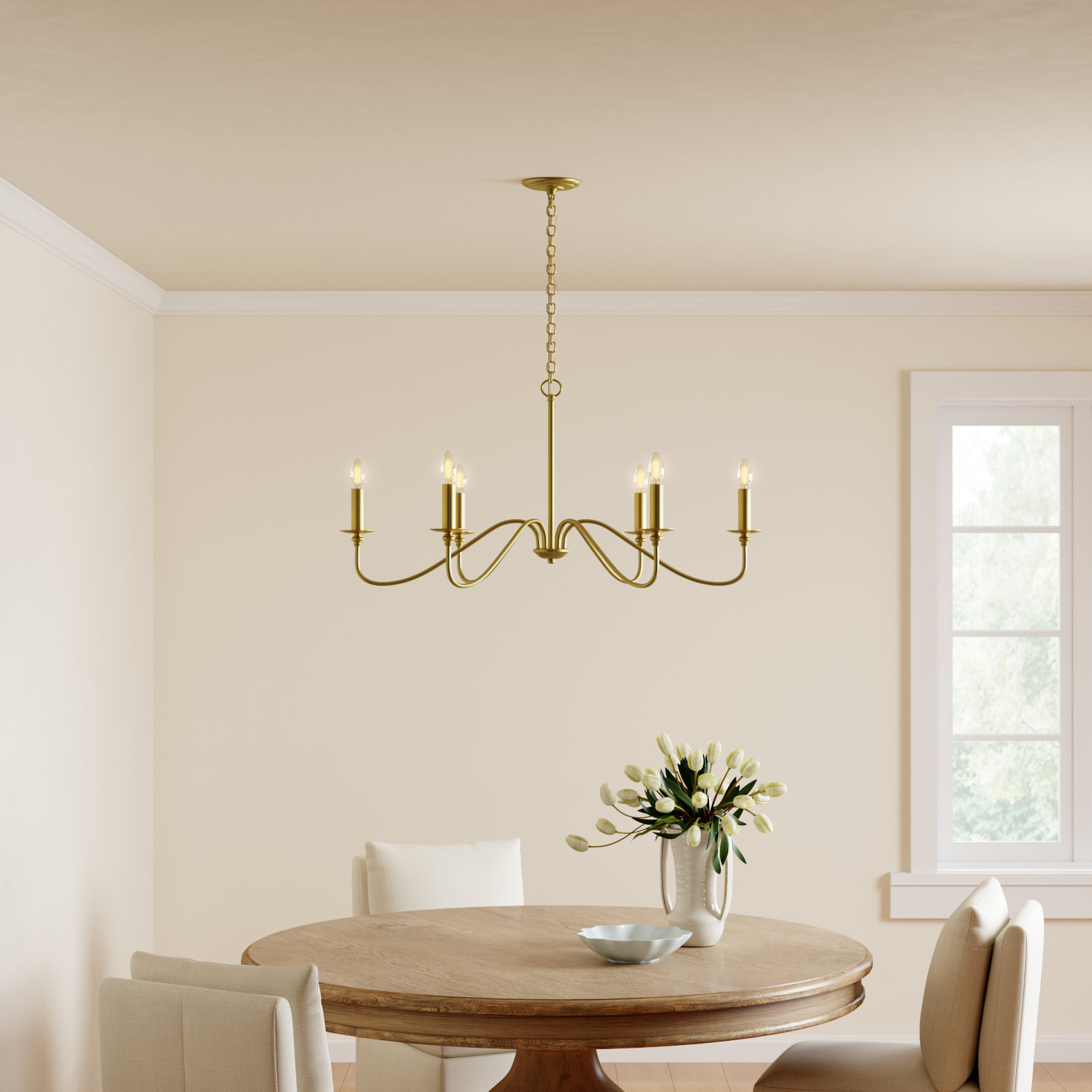 Ableton 6 - Light Candle Style Classic / Traditional Chandelier, Brass, 25" H x 48" W x 48" D