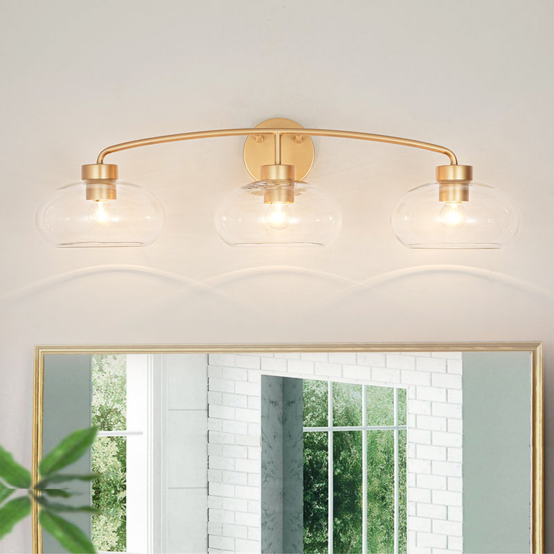 Éclairage pour meuble-lavabo moderne à 3 branches avec abat-jour ovale en verre transparent (31,5 po)