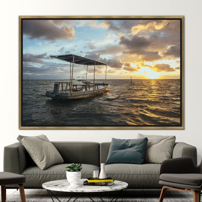 Coucher de soleil, art mural coucher de soleil avec bateau - impression sur toile inspirée de la nature