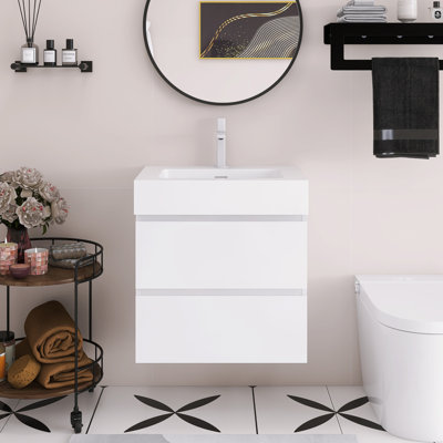 24" Wall Mounted Floating Bathroom Vanity With Sink Basin