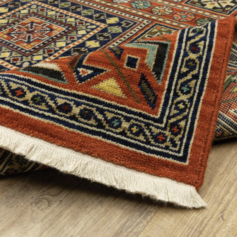 Tapis de couloir oriental bleu et rouge tissé à la machine 2 pi x 10 pi avec frange