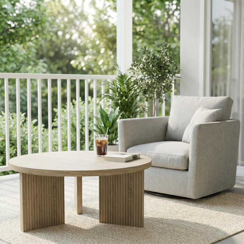 Mid-Century Modern Round Coffee Table, Gris