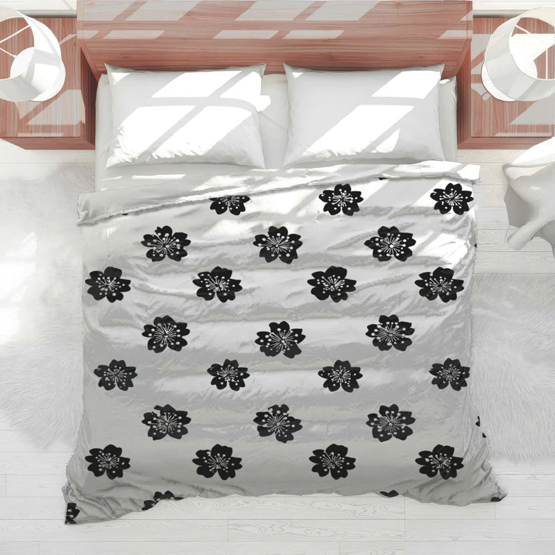 Édredon à motif floral moderne, Édredon très grand, White/Black/Gray Floral