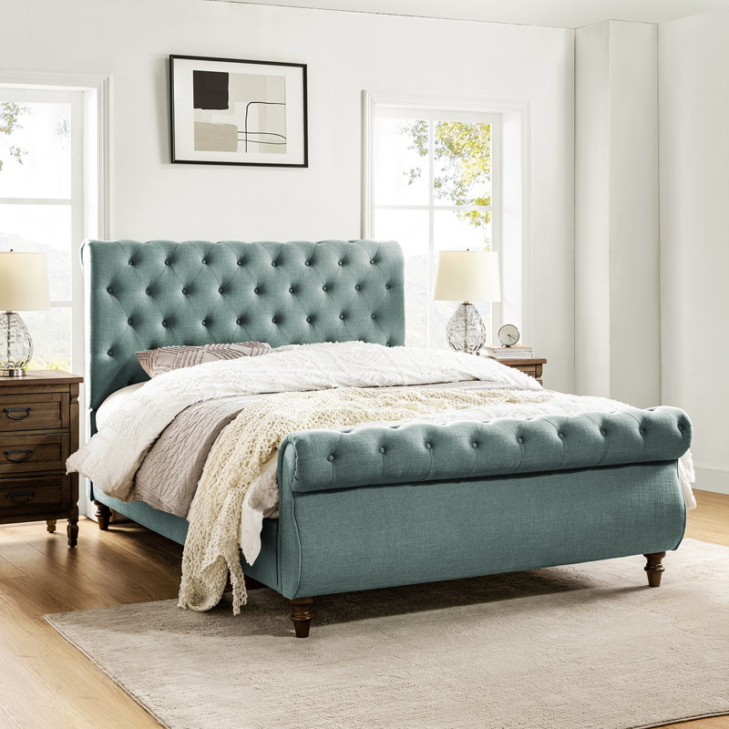 Lit plateforme tapissier Eldredge, Grand, Bleu
