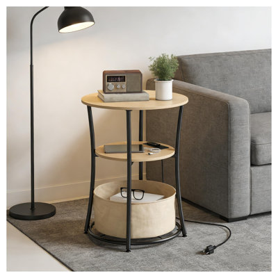 Round Coffee Table with Built-In Charging Station and 3-Tier Storage