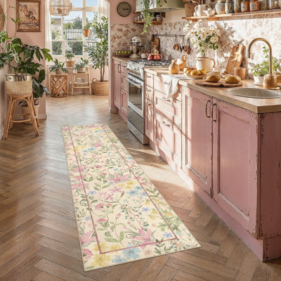 Cherry Modern Floral Machine Washable Area Rug with Non-Slip Backing