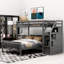 Lit mezzanine gris avec un grand espace pour les activités simples sous le lit superposé double, offre une option de couchage supplémentaire-575763166-575763167