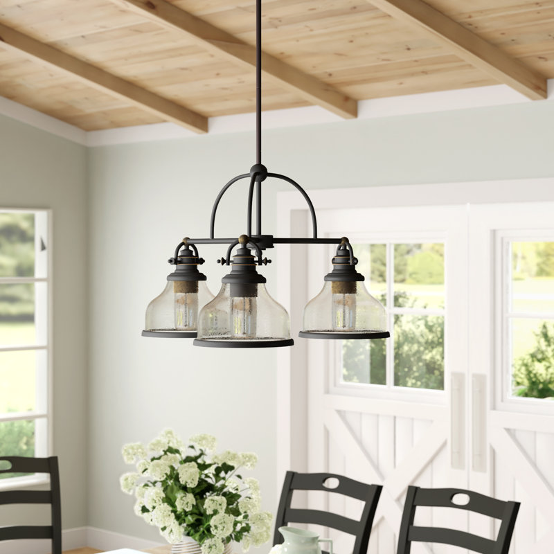 Lustre spectaculaire à 3 lumières, Bronze palladien, Martelée transparente