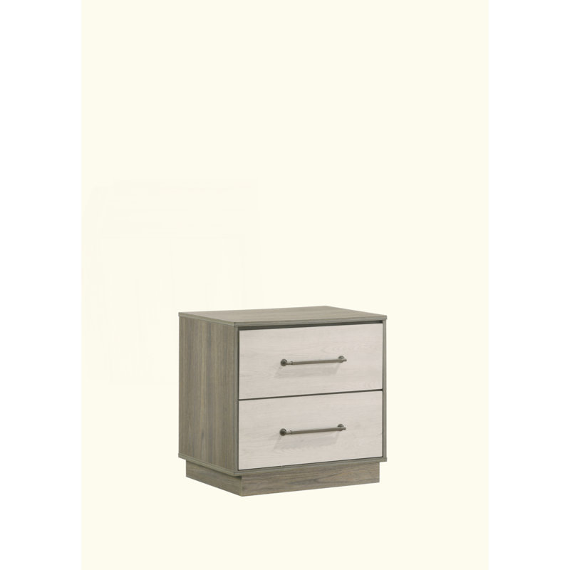 Table de chevet 2 tiroirs de style moderne en bois beige et brun