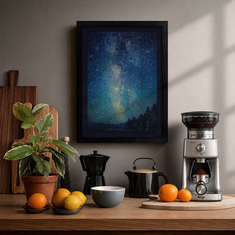 Milky Way Over Forest Scandinavian - Print, Black, A4 - 29.7 x 21.0 cm