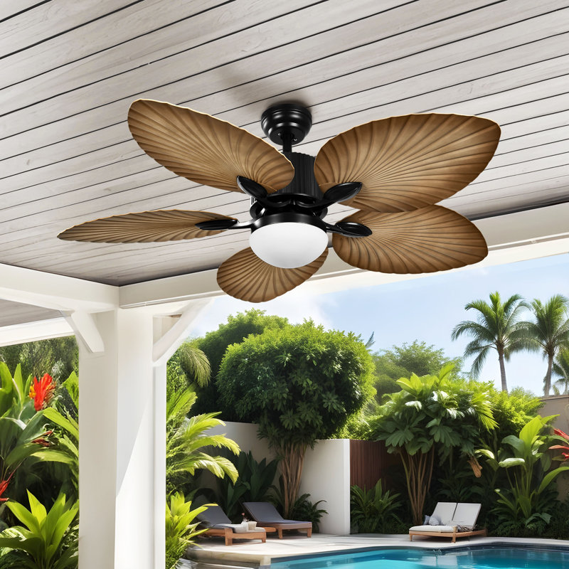 Akam 52'' Ceiling Fan with LED Lights, and 5 Tropical Blades, Brown