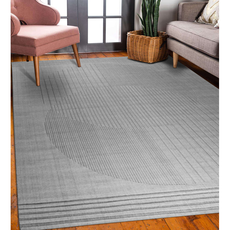 Tapis gris anthracite / beige en laine fait à la main Gunaratnam, Rectangle 6 pi x 9 pi