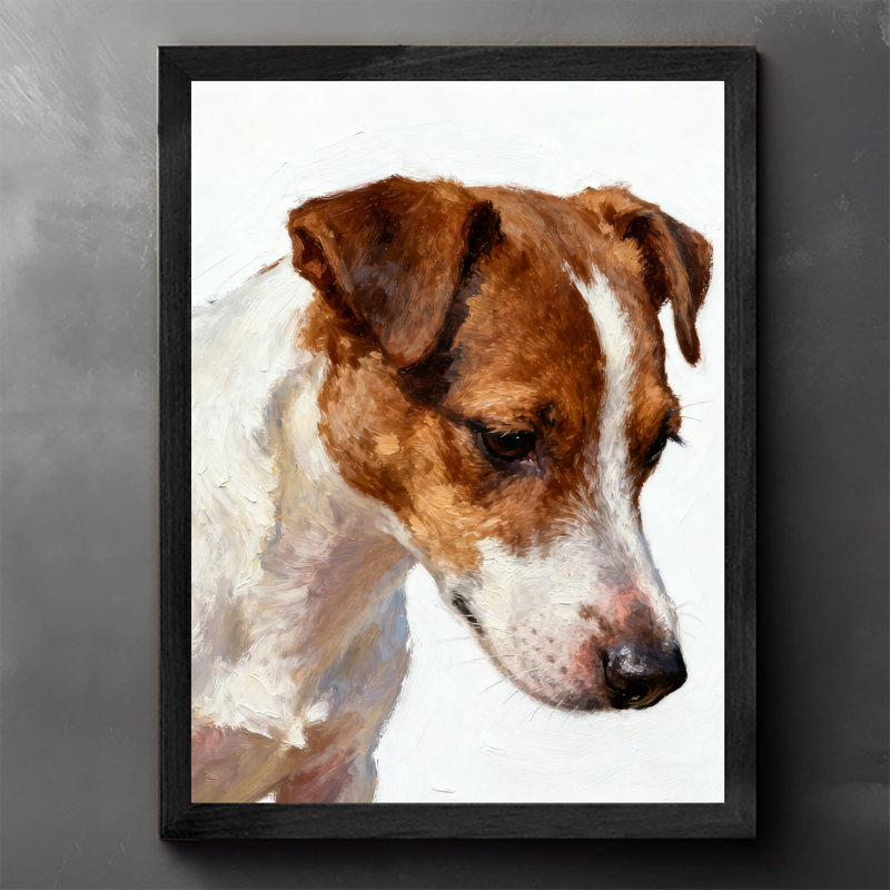 Reproduction d'art encadré noir avec chien mignon et honnête rétro, H 17 po x l 13 po