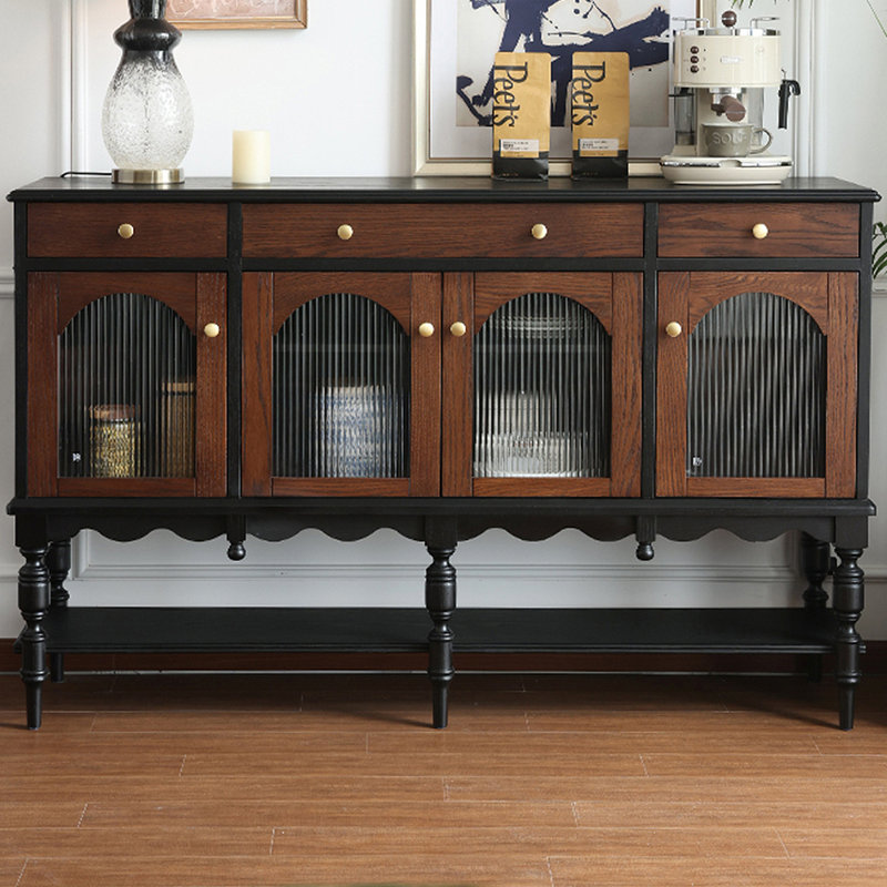 Armoire de rangement en bois massif rétro, Noir/brun rougeâtre