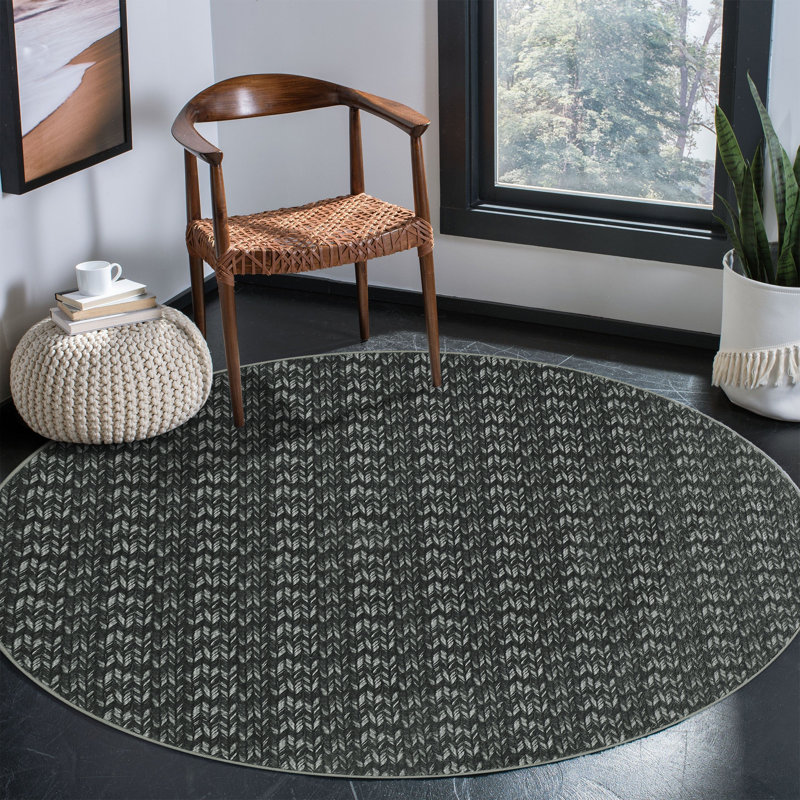 Tapis tressé moderne Tapis lavable avec envers antidérapant Tapis antidérapant pour le salon, Noir, Rond 4 pi