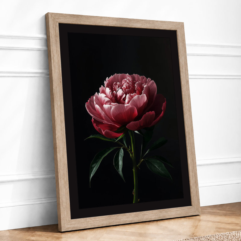 Luminous Peony Botanical - Framed Print, A2 - 59.4 x 42.0 cm, Oak